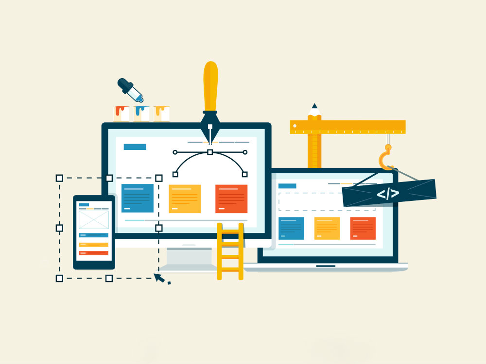 Ilustração da criação de um site em diferentes tipos de telas | Site mobile ou site responsivo? - Superbiz